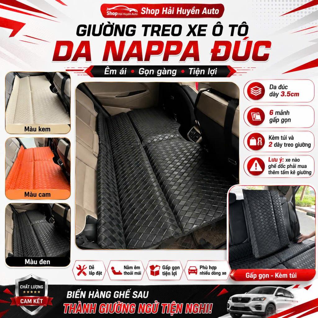 Giường treo ô tô da đúc Nappa cao cấp dày 3.5cm cấu tạo 6 lớp – nệm ngủ hàng ghế sau xe 4 chỗ 5 chỗ 7 chỗ
