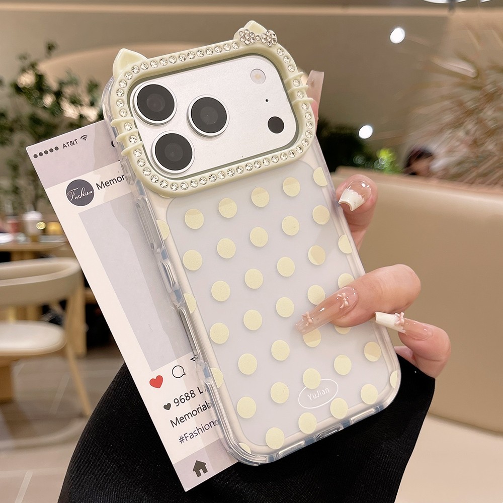 Ốp điện thoại mờ tai mèo chấm bi cho iPhone 17 Pro Max 16 Plus 15 14 13 Vỏ bảo vệ chống sốc