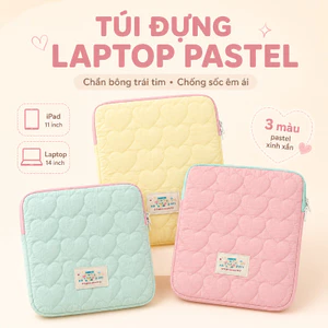 Túi đựng laptop iPad 11 inch và 14 inch chống sốc, chần bông trái tim màu pastel dễ thương