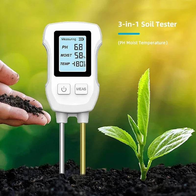 MUQV Máy đo đất LCD kỹ thuật số 3 trong 1 Máy đo độ ẩm nhiệt độ PH với dụng cụ đo thực vật Balight cho cây hoa Vườn n