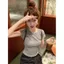 Áo thun ngắn tay màu xám chấm bi cho nữ mùa hè Phong cách mới Slim Sweet Spicy Short Top Women