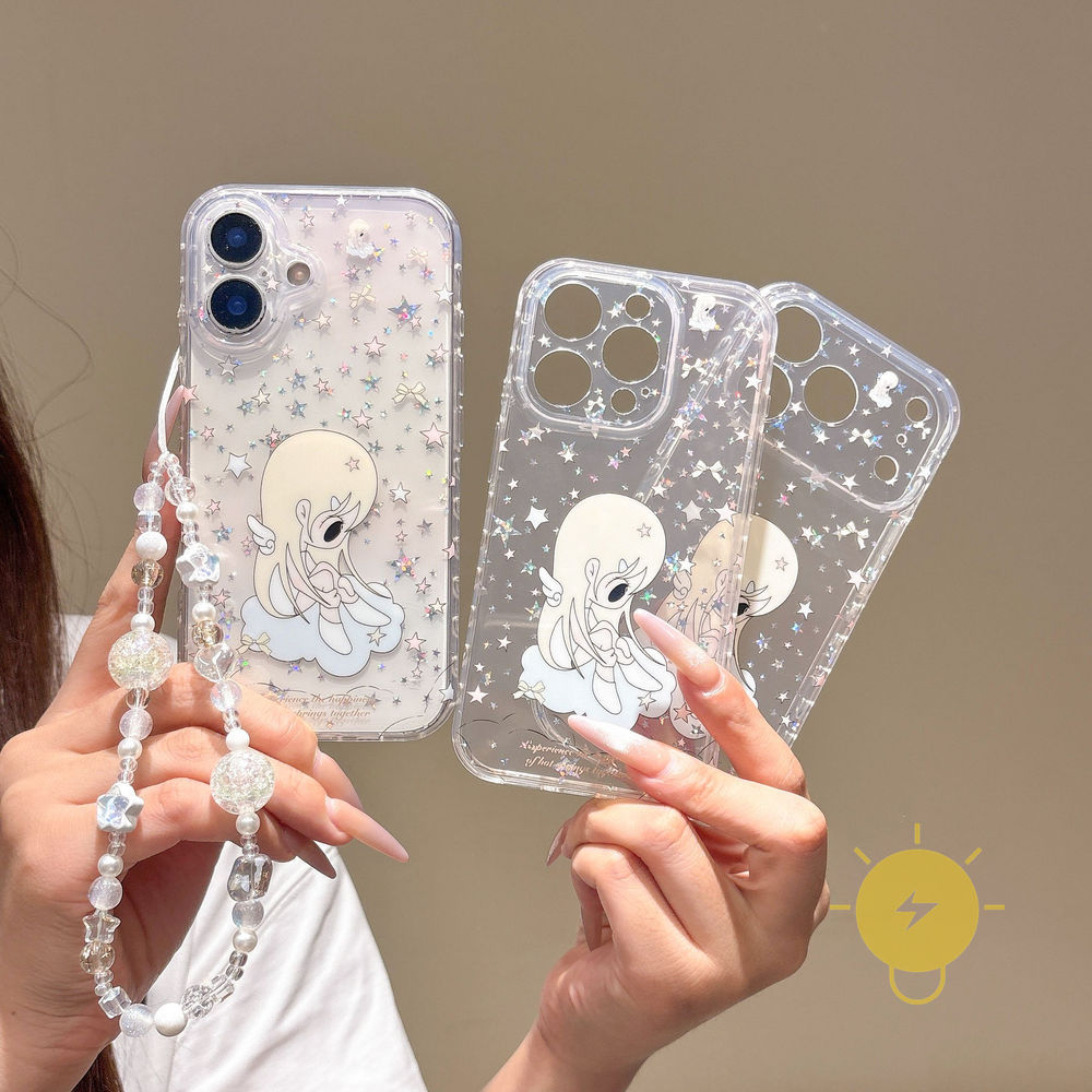 Phone Case For iPhone 17 Pro Max 16 15 TPU Transparent Keychain Chain Star Heart Girl Aesthetic Korean Cute