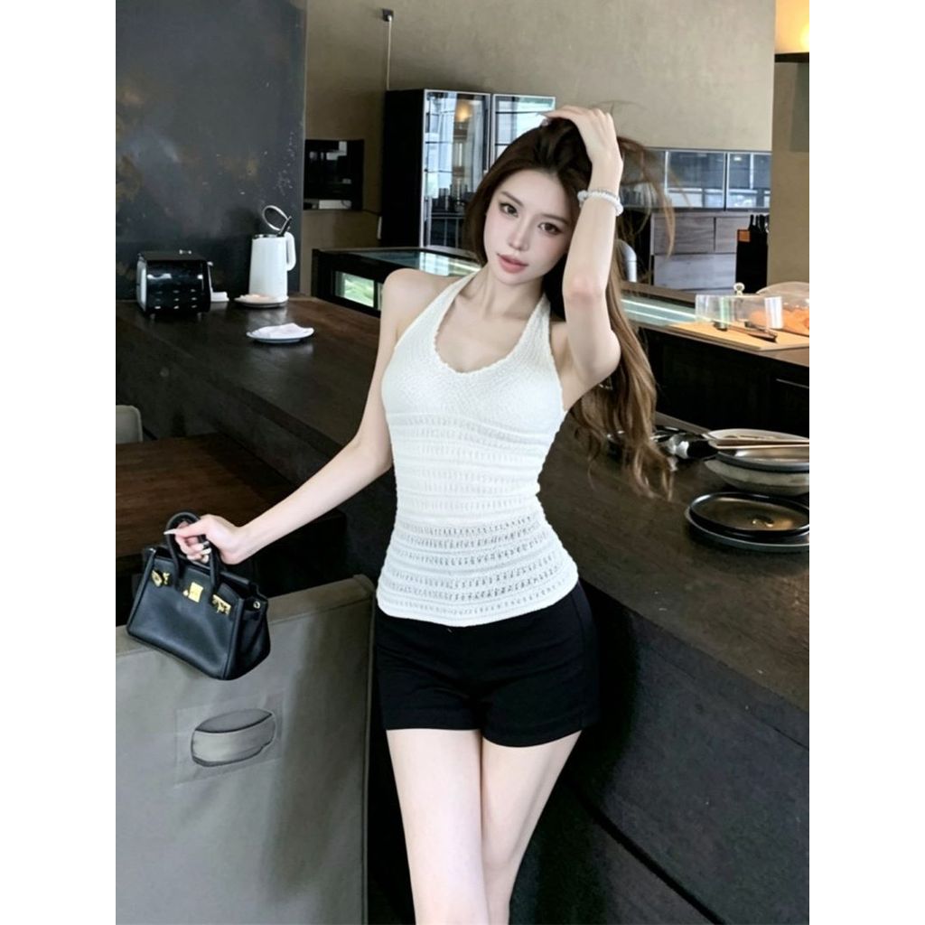 Phong Cách Hàn Quốc Nhẹ Nhàng Móc Cổ Chữ v Áo Len Dệt Kim Mùa Hè Slimfit Ôm Hơn Nhìn Tính Khí