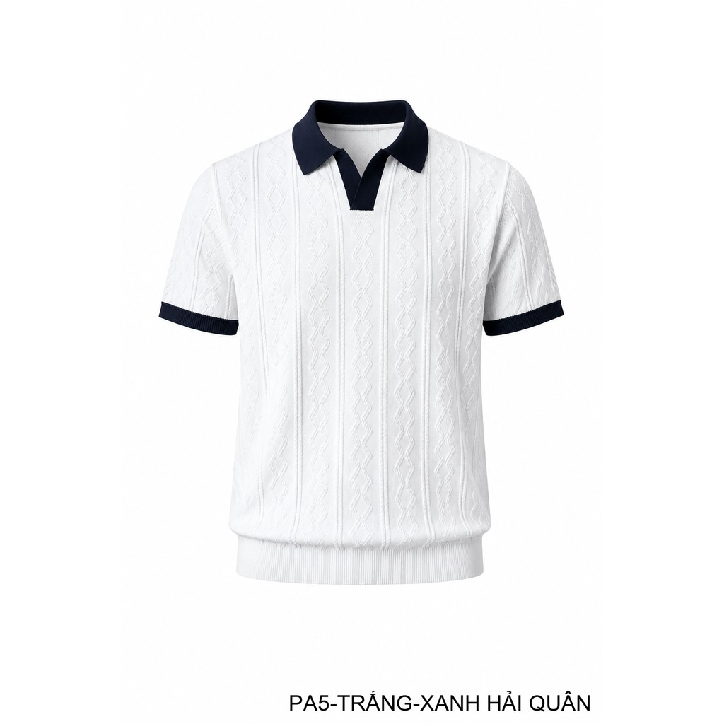 PA5 - Áo Polo Nam Mùa Hè Chất Jacquard Co Giãn, Cổ V Phối Màu Thời Trang, Dáng Ôm Thoáng Khí