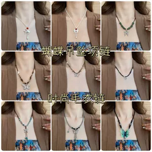 Mới Trung Quốc Bướm Mặt Dây Chuyền Áo Len Dây Chuyền Cổ Đính Hạt Vòng Cổ Dài Phù Hợp Với Phong Cách Dân Tộc Vòng Cổ Quần Áo Hợp Thời Trang