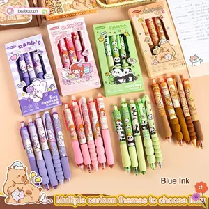 BEABOUT 5 Cái / bộ Bút Xóa Được, Bút Gel Cầm Mềm Sấy Nhanh, Hoạt Hình Capibara Gấu Trúc Thỏ 0.5 Mm Mực Xanh Bút Ký Dụng Cụ Viết