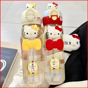 ST2 Dung Tích Lớn HELLO KITTY Cốc Nước Cho Nữ Ống Hút Có Tốt Nghiệp Cho Học Sinh Di Động Ngoài Trời TS2