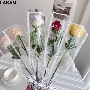 LAKAM 50 Chiếc Tay Hoa Hồng Đơn, Túi Bọc Hoa Ins Phong Cách Hoa, Quà Tặng Túi Bao Bì Bó Hoa Trong Suốt Chống Thấm Nước Kỷ Niệm