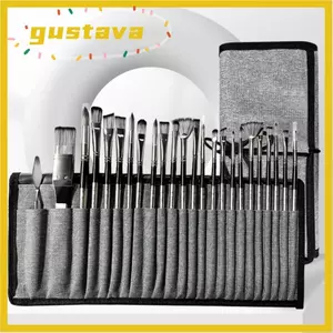 Bút Cọ Màu Nước GUSTAVA, với Cạp Tinh Tế 24 Chiếc Bộ Cọ Sơn Nghệ Sĩ, Cuộn Vải Nylon Tóc Tay Cầm Bằng Gỗ Sơn Gói Túi
