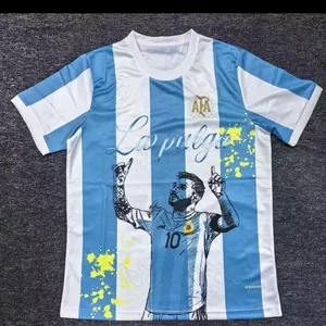 Argentina Jersey Retro Messi Chắp Vá Áo Vô Địch Phiên Bản Kỷ Niệm 3d In Hình Thể Thao Áo Thun Khô Nhanh