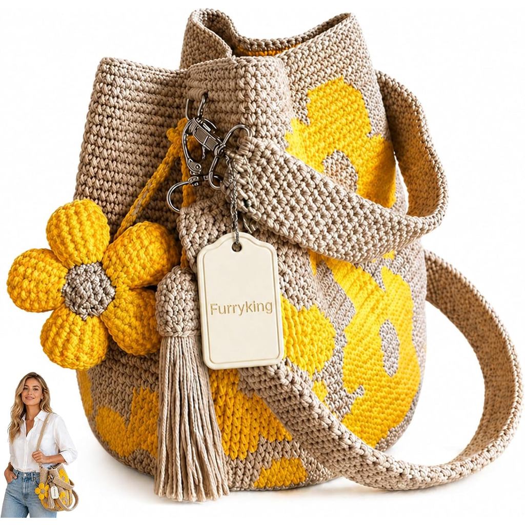 2026 Handmade Móc Hoa Tote Đan Hoa Ví Túi Boho Đi Biển Túi Xách Đeo Ngang Túi Đeo Vai Cho Nữ Kỳ Nghỉ