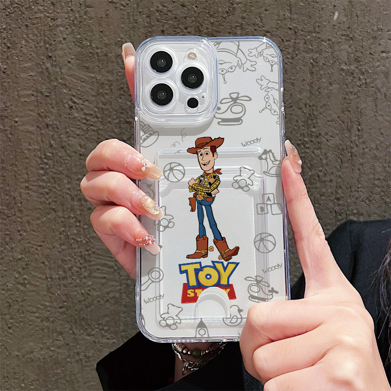 Ốp Điện Thoại Trong Suốt Có Giá Đỡ Thẻ Cho IPhone 6 6S SE 16E 2020 7 8 X XS Max XR 11 12 13 14 Plus 15 16 17 Pro Max 17 Búp Bê Cao Bồi Retro