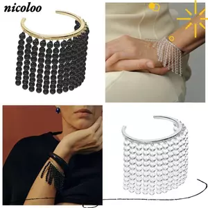 Vòng tay còng đính cườm NICOLOO, Vòng tay mở hợp kim có thể điều chỉnh, Thiết kế mở sáng tạo Thiết kế tinh tế Viền chi tiết Vòng đeo tay tua rua Vòng đeo tay dự tiệc