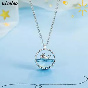 Vòng cổ mặt dây chuyền cá voi NICOLOO, Vòng cổ cá voi biển pha lê xanh Boho, Dây chuyền áo len hình học tối giản ngọt ngào cho bé gái