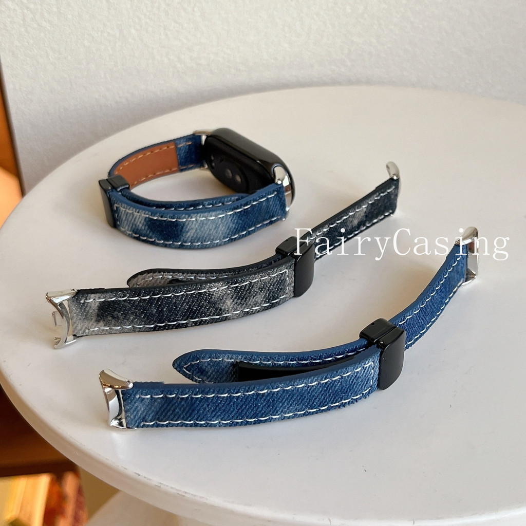 Dây Đeo Da Vải Denim Cho Xiaomi Band 10 8 9 Pro Vòng Tay Từ Tính Cho Redmi Watch 6 5 4 Dây Đeo Đồng Hồ