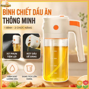 Chai dầu thủy tinh cao cấp 2 chế độ phun/rót, nắp tự động, 550ml, chống rò rỉ - dùng gia đình