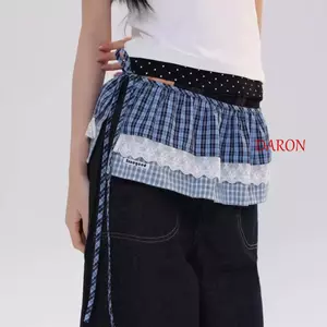 Rèm đánh rắm kẻ sọc DARON, Váy Mini ren buộc dây Balletcore, Thời trang phong cách Hàn Quốc xếp lớp Y2k Váy ngắn xếp nếp cho bé gái