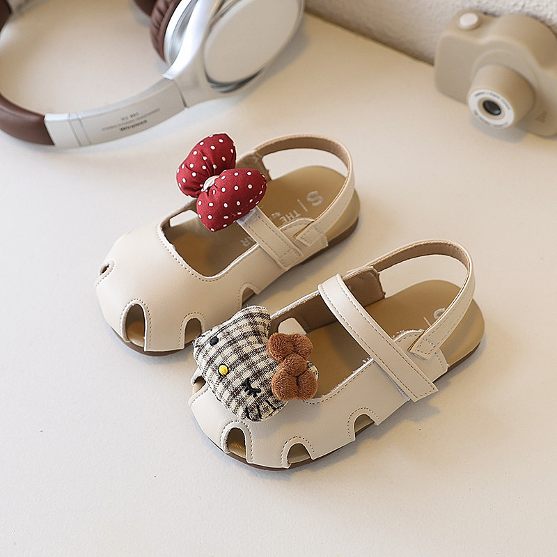 Giày sandal bé gái đầu búp bê nơ/kitty dễ thương, đế mềm êm chân, chống trượt mùa hè