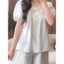 Bộ Đồ Ngủ Ngắn Tay VN, Phong Cách Hàn Quốc, Phong Cách Nữ, Xanh Ngọt Ngào, Quần Short Ngắn Tay Mỏng Mùa Hè, Đồ Loungewear, ins Style