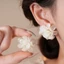 FUJIOU 10 Cái / bộ Bông Tai Camellia Nhân Tạo, Bông Tai Bông Tai Hoa Nhẹ Màu Trắng, Bộ Stud Tối Giản Tinh Tế Giả Ngọc Trai Làm Việc