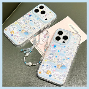 Ốp Cho iPhone 17 Pro Max 16 15 Vỏ Điện Thoại Chống Sốc Hoạt Hình Đáng Yêu Cinnamoroll Họa Tiết Chó TPU Mềm Chống Trầy Xước Vỏ Bảo Vệ Chống Rơi Có Dây Xích Hạt