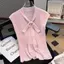 Áo Vest dệt kim cổ chữ v có ruy băng mơ dành cho nữ mùa hè Phong cách mới tay bay nhỏ phong cách Hàn Quốc hàng đầu