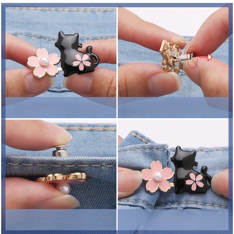 2 Cái/bộ Mèo Và Sakura Thắt Lưng Liền Mạch Holeless Quần Jean Dây Thắt Lưng Nút Điều Chỉnh