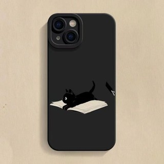 Dễ Thương Nằm Sấp Sách Đen Mèo Điện Thoại Trường Hợp For iPhone 17 16 15 14 13 12 11 Pro Max X Xr Xs Max 7 8 Plus SE2020
