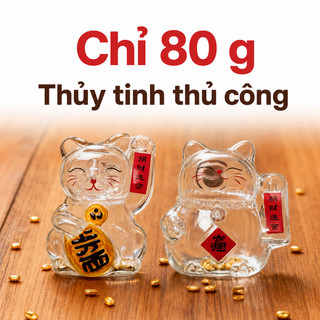 Heo tiết kiệm mèo may mắn mini lọ thủy tinh đựng tiền trang trí bàn học bé cao cấp dễ thương