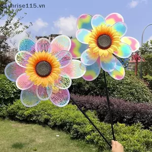 SRVN 1 Bộ Phim Nhiều Màu Sắc Ảo Ảnh Ngọn Lửa Đổi Màu Hướng Dương Cối Xay Gió Hai Lớp Gió Spinner Đồ Chơi Trẻ Em Trang Trí Sân Vườn Ngoài Trời.