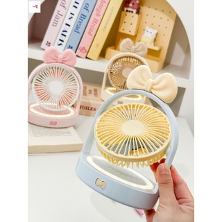 Quạt để bàn Mini tốc độ có thể điều chỉnh - Thiết kế nơ trái tim ngọt ngào có đèn ấm áp cho ký túc xá