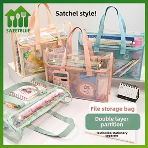 SWEET 1 Thư mục cầm tay chống nước trong suốt di động dung tích lớn, Túi lưu trữ tập tin có thể mở rộng, Túi đựng tập tin tự dính PVC n