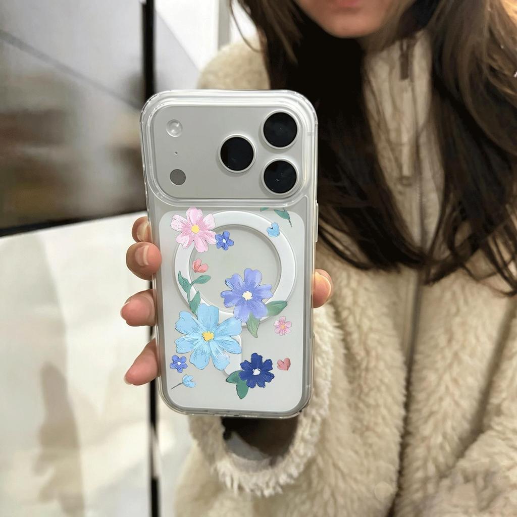 Hoa sơn dầu màu hồng Thích hợp iPhone 1714p15 trường hợp điện thoại 1311 mới 12 hút từ
