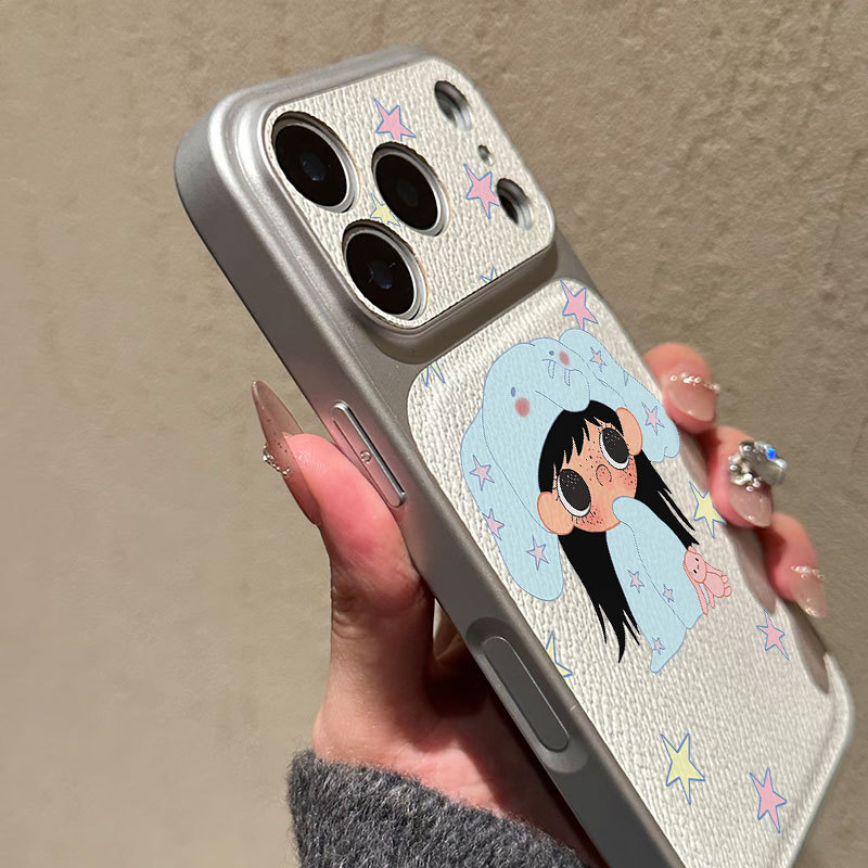 Ốp lưng iPhone, họa tiết da mạ, họa tiết cô gái ngôi sao, phù hợp cho iPhone 17 16 15 14 13 12 11 Pro Max Plus Max