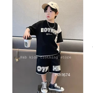 bộ cộc bé trai 5-10 tuổi chất liệu cotton cá sấu, bộ hè bé trai 18-37kg, set áo phông quần đùi berie