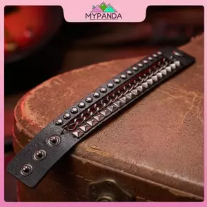 MYPANDA Vòng tay bằng da Punk kim loại nhiều lớp Dây chuyền đinh tán Trang sức Gothic mát mẻ Thời trang Unisex cho sự kiện âm nhạc Tiệc xe máy Phong cách đường phố.