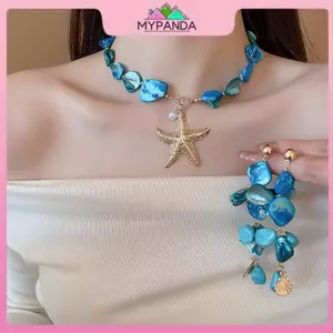 MYPANDA Boho Vỏ Không Đều sel Bông Tai Giả Ngọc Trai Sao Biển Mặt Dây Chuyền Nelace Đi Biển Phong Cách Kỳ Nghỉ Thời Trang Nữ Trang Sức.