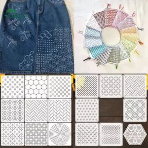Springevenstar Thêu Thủ Công Mẫu Sashiko Quilting Stencil Set Có Thể Tái Sử Dụng May Thủ Công Dụng Cụ Cho DIY Chắp Vá Trang Trí Springevenstar
