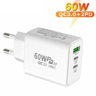 55Củ Sạc Nhanh 60W USB C 3 Cổng Type C PD QC 3.0 Chuyên Dụng Cho Samsung Xiaomi