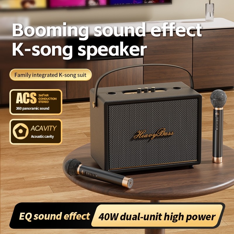 Loa bluetooth karaoke HEAVY BASS 40 chính hãng, loa cầm tay di động âm bass mạnh karaoke tặng 2 micro