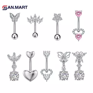 AN.MART Bướm Trái Tim Mặt Dây Chuyền Bụng Nút Nhẫn Nữ Bé Gái Thời Trang Thép Không Gỉ Zircon Rốn Nhẫn Cơ Thể Xuyên Trang Sức Quà Tặng VN