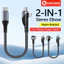 Cáp dữ liệu Charing Khuỷu tay âm thanh nổi 2 trong 1 100W Cáp dữ liệu sạc siêu nhanh Di động Nylon Dệt USB / Loại C sang IOS / Loại C / Cáp dữ liệu ngắn Micro cho Power Bank