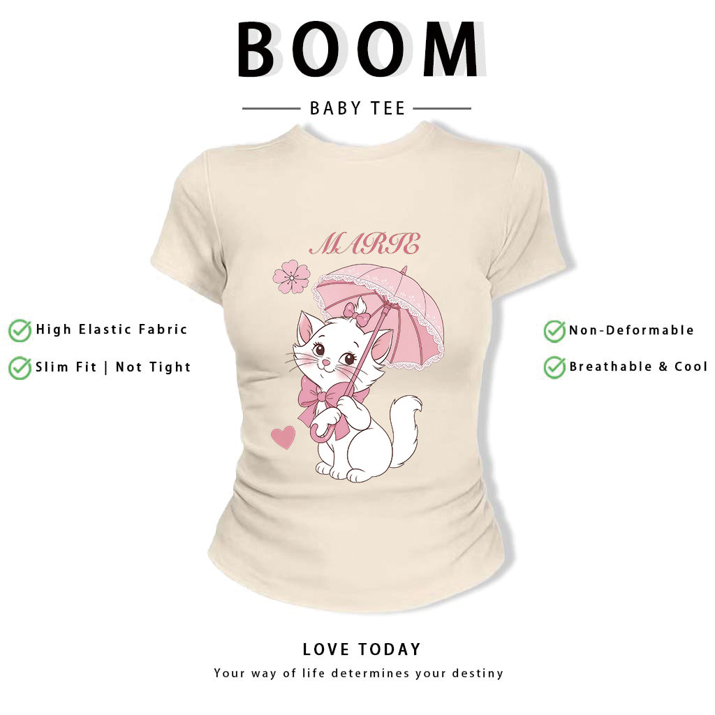 BOOM Áo Baby Tee Nữ Cotton Ôm Body-Áo Thun Ngắn Tay Y2K In Hình PhongCách Mùa Hè, Cổ Tròn Hàng Đầucách hàn quốc phong052
