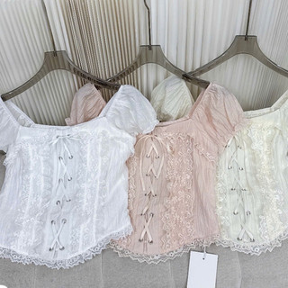 Áo Kiểu Nữ Tay Phồng Phối Ren Buộc Dây Croptop Ôm Dáng Phong Cách Hàn Quốc Ngọt Ngào
