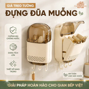 hộp đựng đũa muỗng gắn tường khay thoát nước nắp chống bụi nhựa ABS cao cấp màu trắng tiện lợi bếp