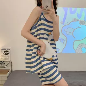 Bộ đồ ngủ phong cách Hàn Quốc cỡ lớn + Quần short không tay Bộ đồ dáng rộng mỏng