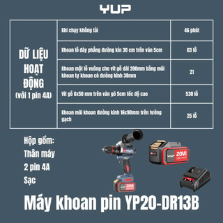 Máy Khoan Pin Động Lực YUPAI YP20 DR13B Pin 20V Đầu Kẹp 13MM 3 Chức Năng- Khoan, Bắt Vít, Đảo Chiều, Chính Hãng