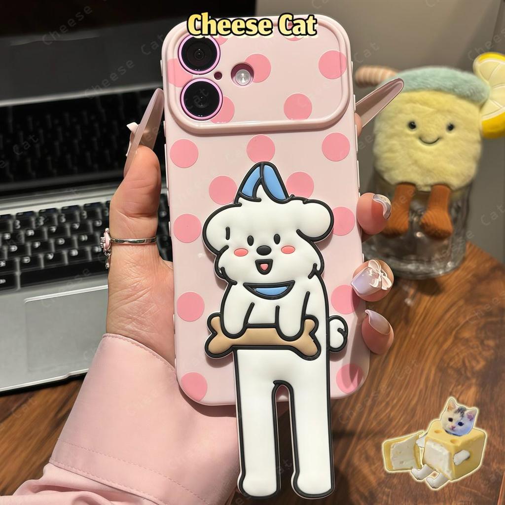 Chấm bi Cún Con Mèo Giá Đỡ Điện Thoại Ốp lưng điện thoại iPhone cho iPhone 14 13 12 11 15 Plus 16 17 Pro Max