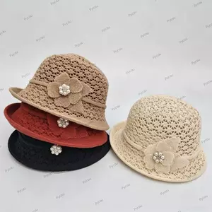 Mũ chống nắng PYCOU, Mũ xô trang trí hoa thoáng khí, Mũ chống nắng cuộn tròn rỗng Mũ ngư dân