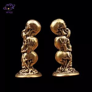 HFTOY 1 Đồng Thau Ba Lớp Đầu Lâu Tượng Nhỏ Để Bàn Trang Trí Vintage Punk Thu Nhỏ Các Bức Tượng Nhỏ Trang Trí Nhà Đồ Trang Trí ~